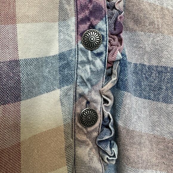 Ali Miles Tunic Women’s 1X Multicolor Plaid Check Pattern Top 3/4 Sleeve Cotton - Picture 4 of 8